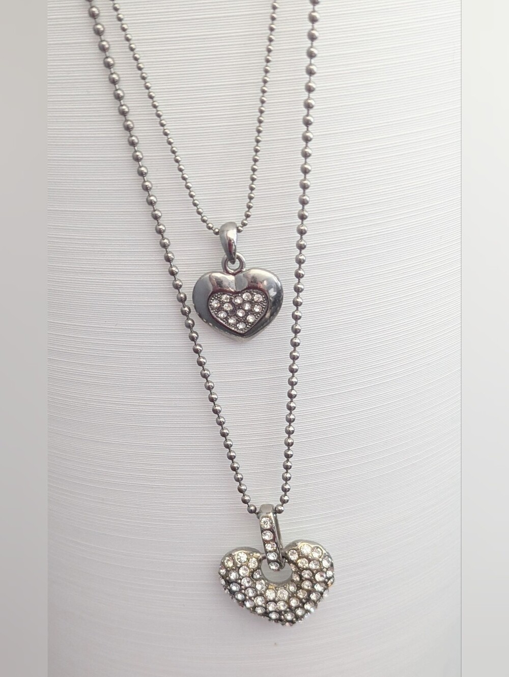 Double-Strand Layered Silver-Tone Hearts Necklace